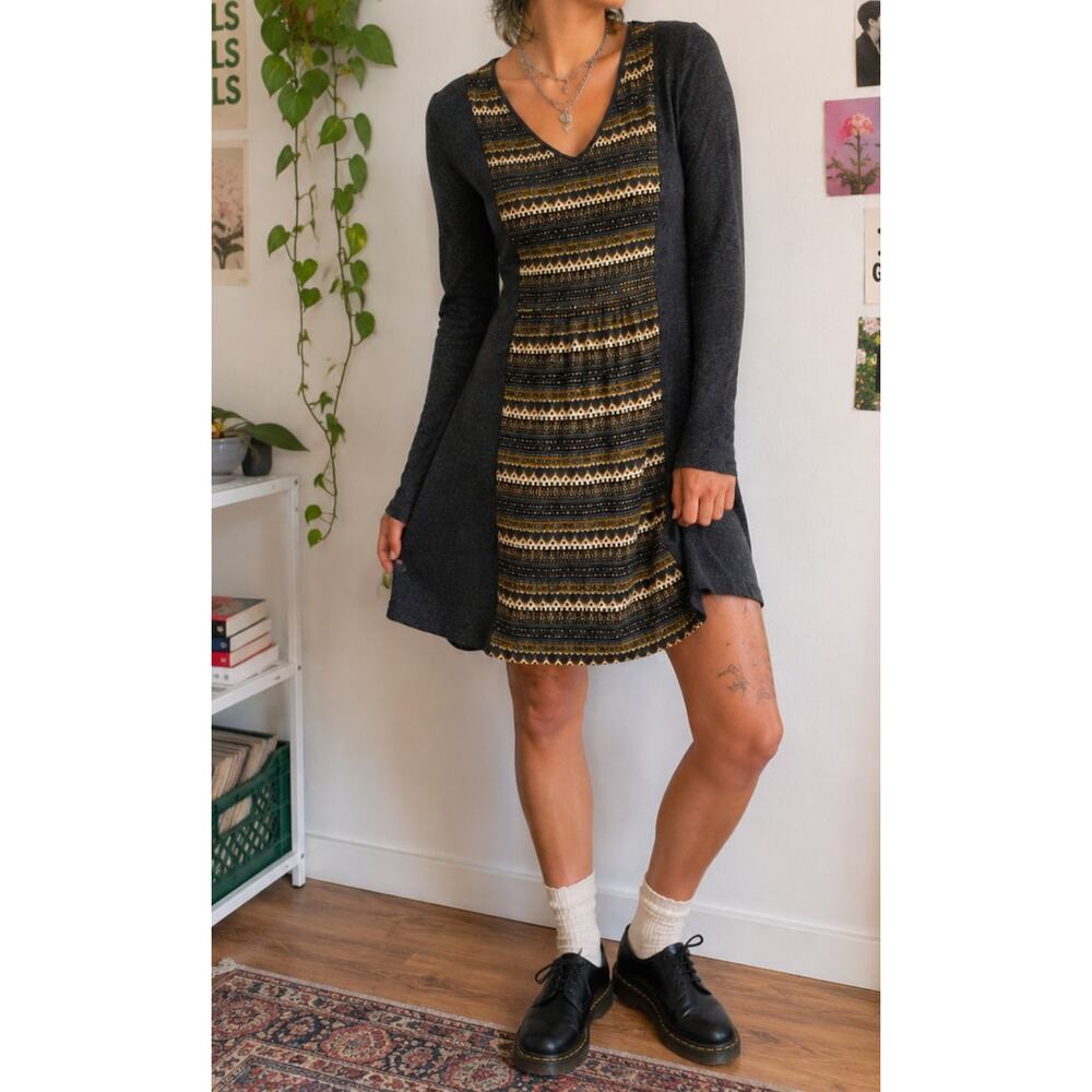 Yak & Yeti Sweater Knit Mini Nepal Dress Boho Indie Grunge Whimsigoth-size small